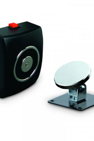 Fermo elettromagnetico 55Kg con pulsante di sblocco e contropiastra snodata