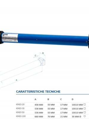 VDS 125655 KINDI100NM VDS - MOTORE TUBOLARE PER TAPPARELLE FINO A 139KG COMPLETO DI STAFFE E ADATTATORE 60MM