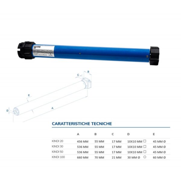 VDS 125655 KINDI100NM VDS - MOTORE TUBOLARE PER TAPPARELLE FINO A 139KG COMPLETO DI STAFFE E ADATTATORE 60MM